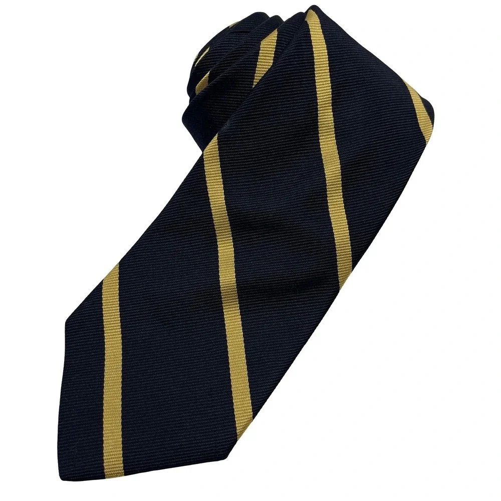Vintage Jos A Bank Striped Silk Tie Necktie Navy Blue Gold Repp Stripe USA Made